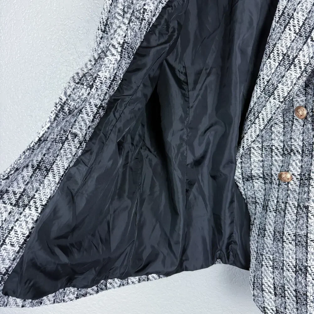 Lioness Catania Blazer Black White Tweed M Gold Preppy Academia Boss Babe